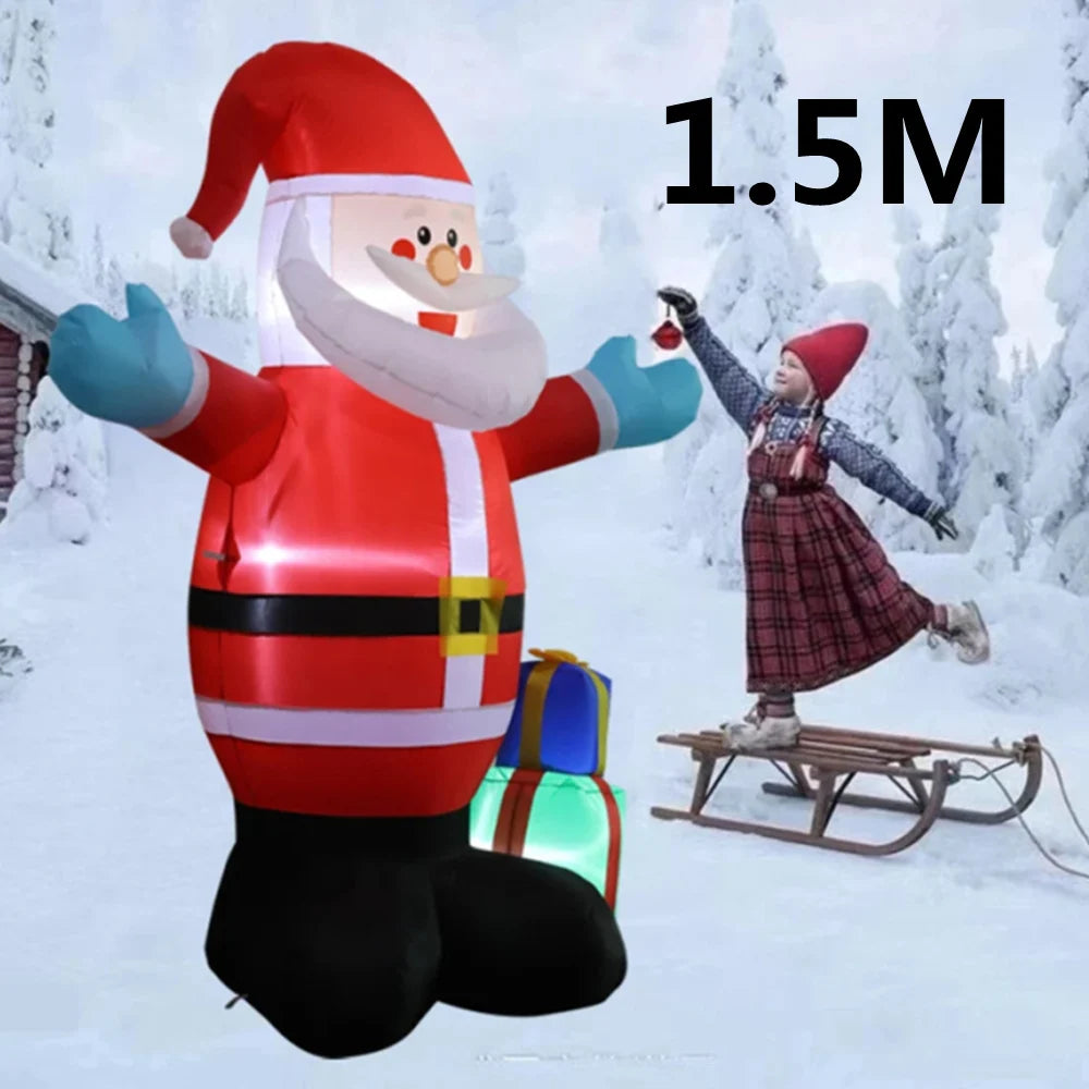 1.5M Christmas Inflatable Santa Gifts Built-in LED Lights Model for Xmas Party Indoor Outdoors Garden Scene Layout Ornament