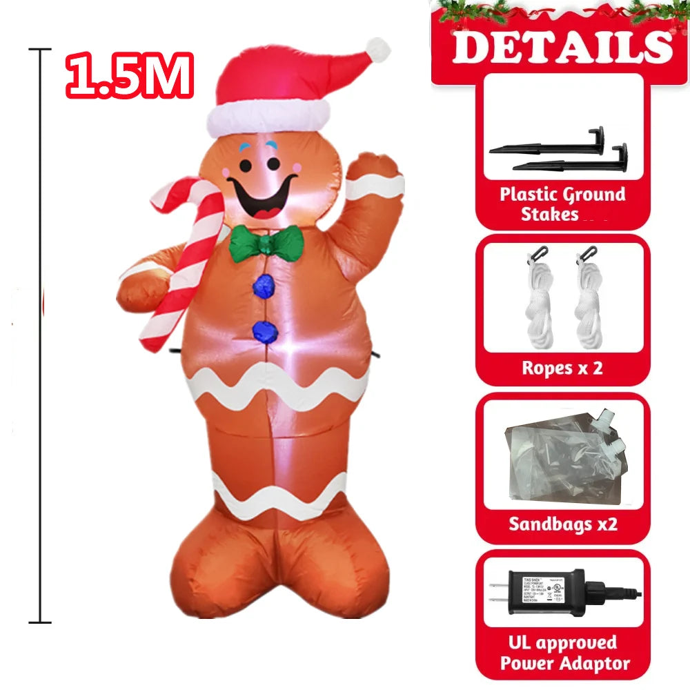 2.4M/8FT Halloween Inflatable Gingerbread Man Take cane Model Built-in LED Lights Model Outdoor Ornament Party Garden Decor Prop