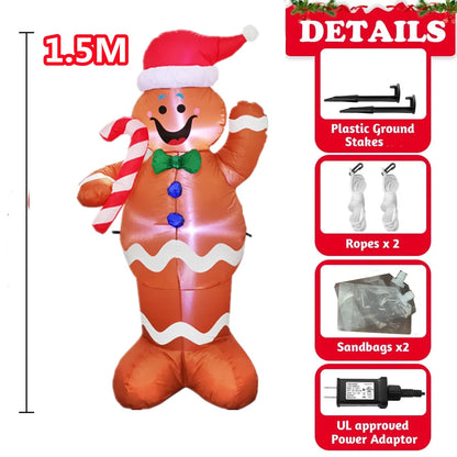 2.4M/8FT Halloween Inflatable Gingerbread Man Take cane Model Built-in LED Lights Model Outdoor Ornament Party Garden Decor Prop