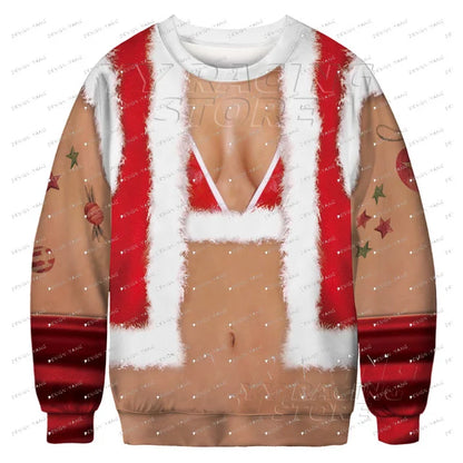 Christmas Funny New Year Ugly Man Pullover Xmas With Chest 3D Print Autumn Warm Streetwear Sweatshirts Clothes For Men Clothing