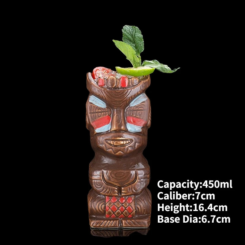 Hawaii Ceramic Tiki Mug Creative Cocktail Cup Easter Island Tiki Mugs Halloween Gift for Bar Tool