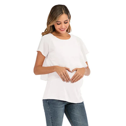 New Summer Women Pregnant Nursing T-Shirts Women's Wrap Tops Sleeveless Double Layer Blouse Tees Pregnant Clothes