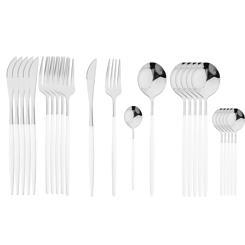 24Pcs Stainless Steel Dinnerware Set Kitchen Green Gold Cutlery Set Knife Fork Spoon Flatware Tableware Western Silverware Set