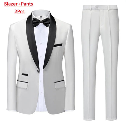 M-6XL Jacket Vest Pants Solid Color Men's Formal Business Office Suit Groom Wedding Dress Party Blazer Waistcoat Trousers Tuxedo