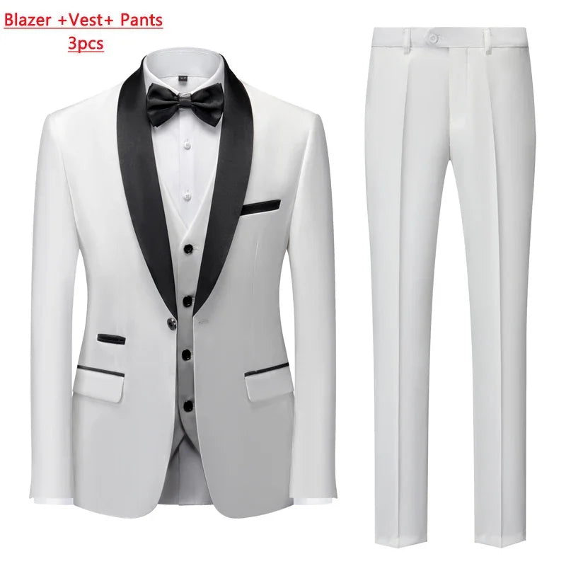 M-6XL Jacket Vest Pants Solid Color Men's Formal Business Office Suit Groom Wedding Dress Party Blazer Waistcoat Trousers Tuxedo