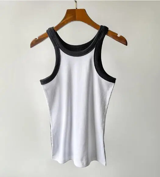 Nordic Style Casual Female Bottoming Tops New Organic Cotton Tank Thread Solid Slim Stretch Women Fashion Vest/camis