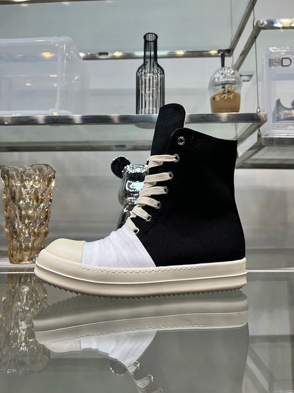 Men Ro Canvas High Top Quality Casual Shoes Breathable Lace Up Zipper Women Luxury Designer Sneakers Flat Ankle Boots Big Size