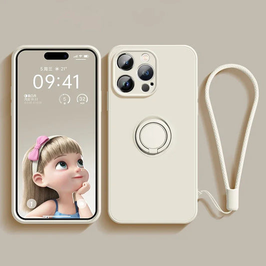 Magnetic Soft Silicone Phone Case For iPhone 16 15 14 13 12 11 Pro Max XS XR 8 7 Plus SE 2022 Full With Ring Holder Stand Cover