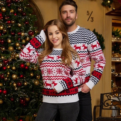 2024 Christmas Women Men Kids Matching Outfits Knit Sweater Jacquard Jumper Long Sleeve Pullover Female Warm Thick Top Xmas Look