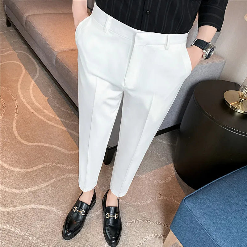 Men's Summer Slim Fit Solid Color Casual Pants Formal Office Business Wedding Social Suit Pants 9 Colors Ankle Long Trousers