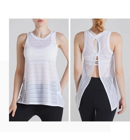 Sexy Open Back Sport T-shirt Women Gym Tank top Loose Sportswear Breathable Workout Tank Top Sleeveless Fitness Yoga T shirt Top