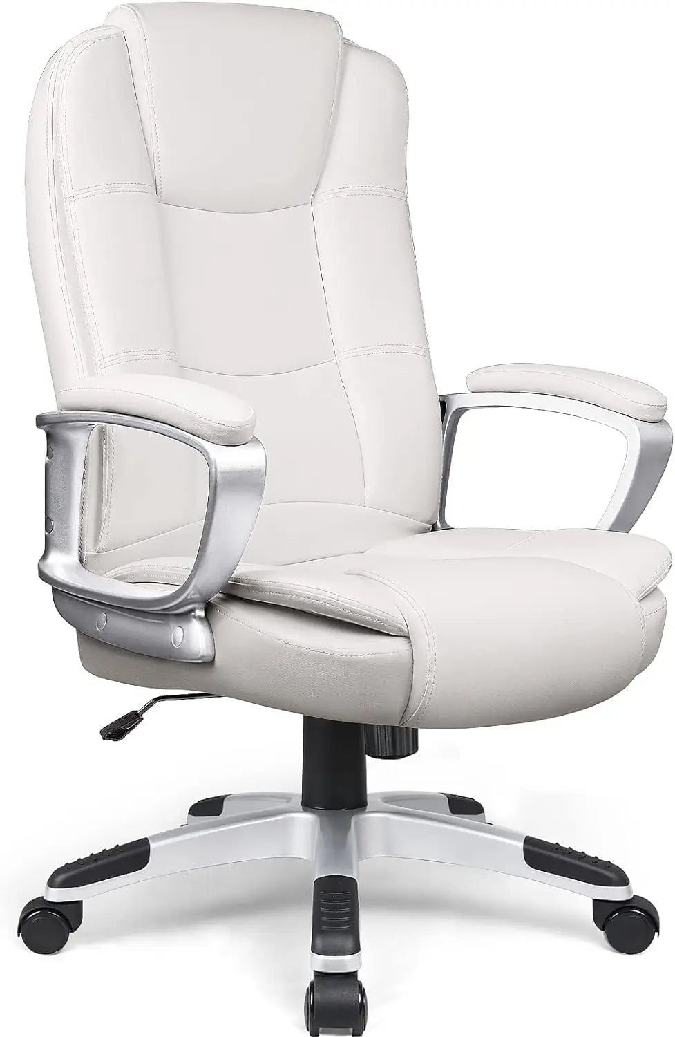 Office Desk Chair, High Back Computer Chair, Ergonomic Adjustable Height PU Leather Chairs with Cushions Armrest (White)