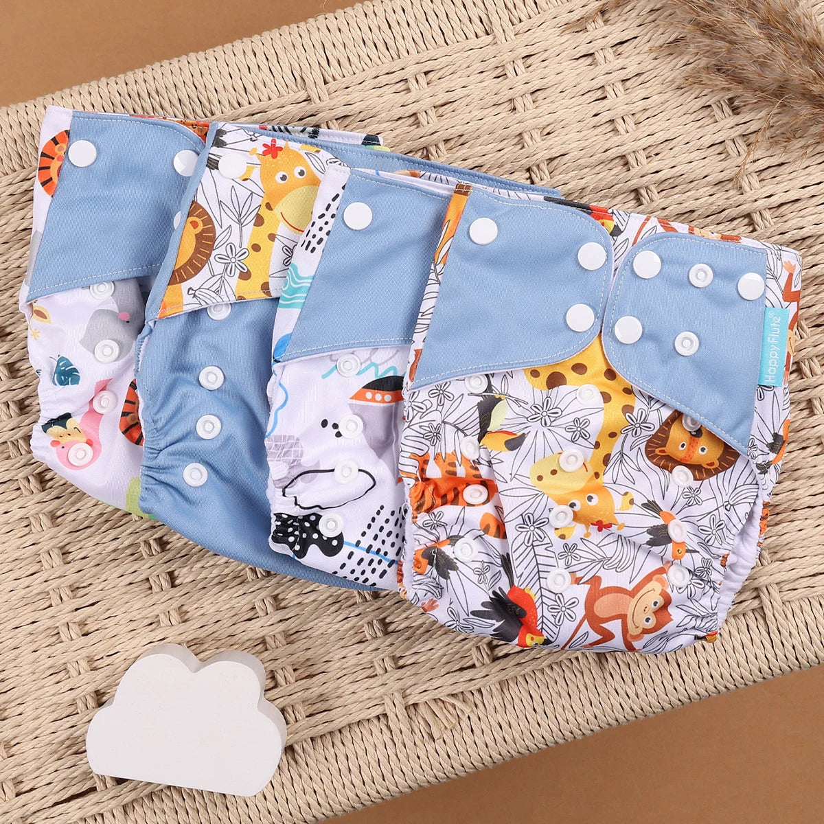 Happyflute 4Pcs/Set Eco-Friendly Cloth Diaper Ecological Reusable Baby Diapers