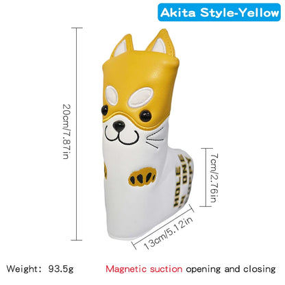 Golf Headcover Cute Akita Golf Club Head Cover for Driver Fairway Hybrid Putter PU Leather Protector Wood Covers