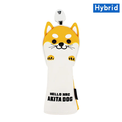 Golf Headcover Cute Akita Golf Club Head Cover for Driver Fairway Hybrid Putter PU Leather Protector Wood Covers