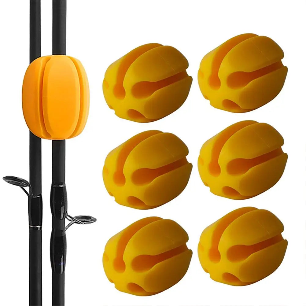 6pcs Silicone Fishing Rod Holder Ball Straps 5 Hole Lightweight Fishing Tackle Ties Organizer Storage Racks Fishing Accessories