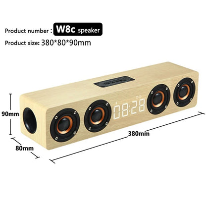 Wireless Bluetooth 5.0 Speakers For Computers Wooden Alarm Clock Display Sound System Player with AUX TF FM Radio Subwoofer Box