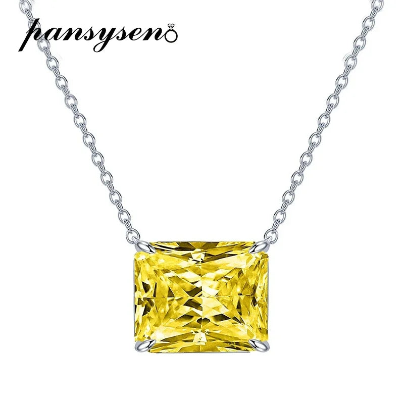 Trendy 925 Sterling Silver 10*12MM Radiant Cut Emerald Ruby Citrine High Carbon Diamond Pendant Necklace for Women Party Jewelry