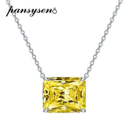 Trendy 925 Sterling Silver 10*12MM Radiant Cut Emerald Ruby Citrine High Carbon Diamond Pendant Necklace for Women Party Jewelry