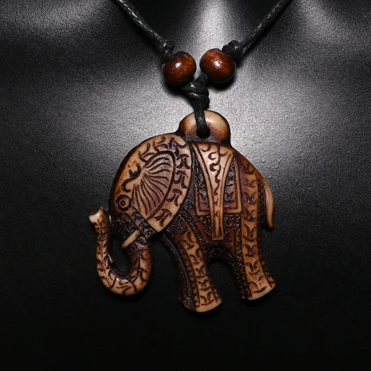 FX701 Elephant necklace Vintage pendant Man Choker Retro Africa Jewelry Tribal style Imitation Yak Bone necklace Amulet Gift