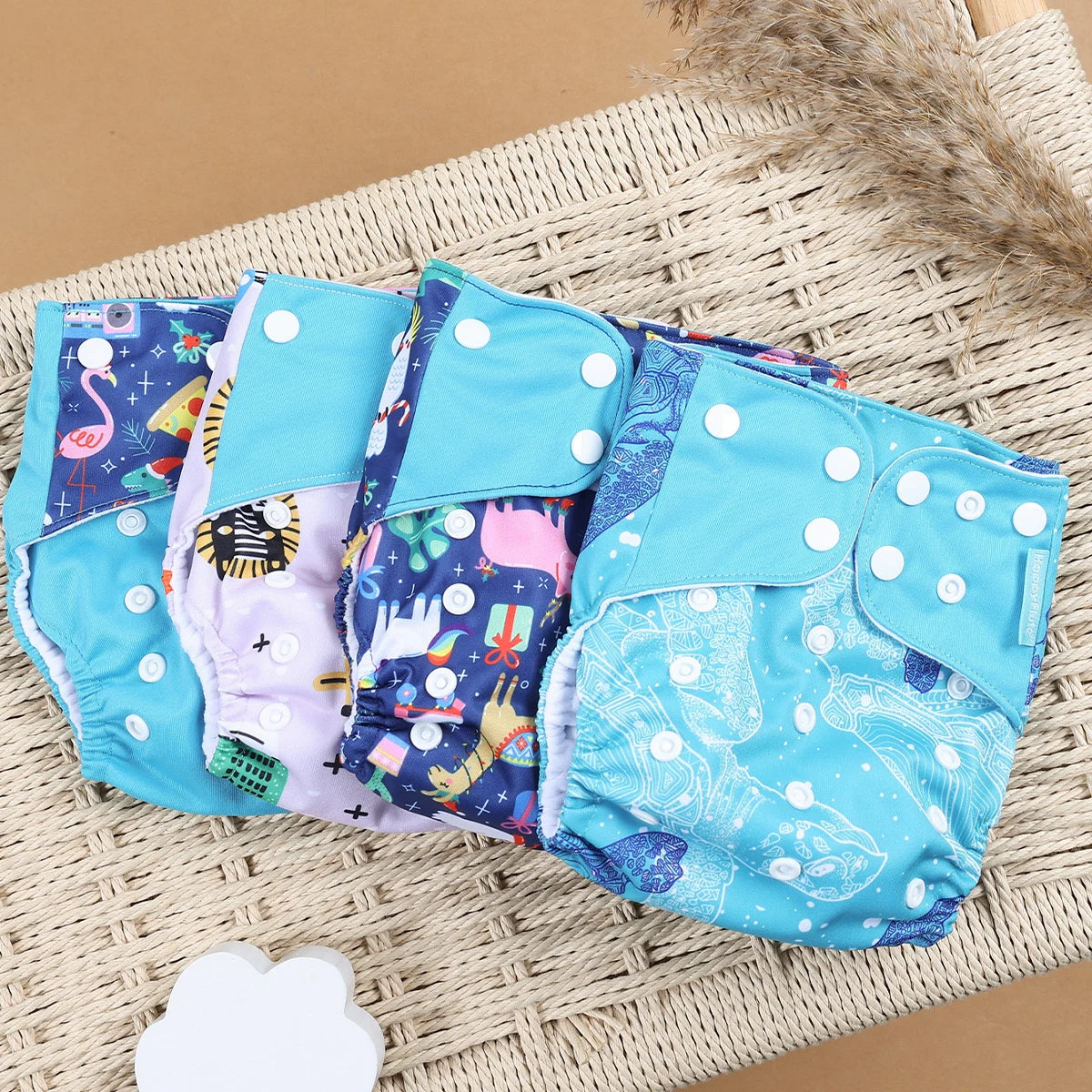 Happyflute 4Pcs/Set Eco-Friendly Cloth Diaper Ecological Reusable Baby Diapers