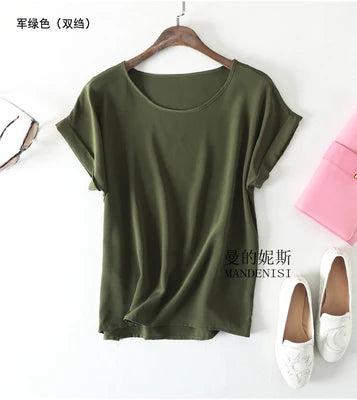 Summer New Arrive High Quality 100% Mulberry Silk Office Lady Blouse Short Sleeved