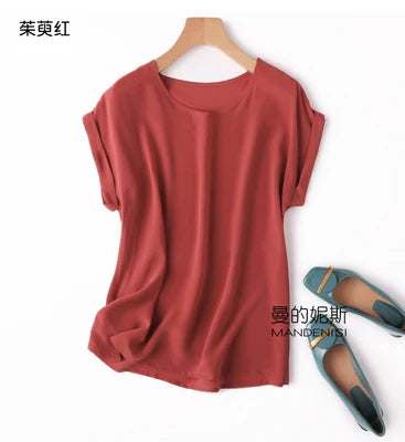 Summer New Arrive High Quality 100% Mulberry Silk Office Lady Blouse Short Sleeved