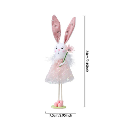 24cm Easter Flower Bunny Ornaments Pink Yellow Gauze Skirt Bunny Easter Party Decor Supplies Home Desktop Decorations Kids Gifts