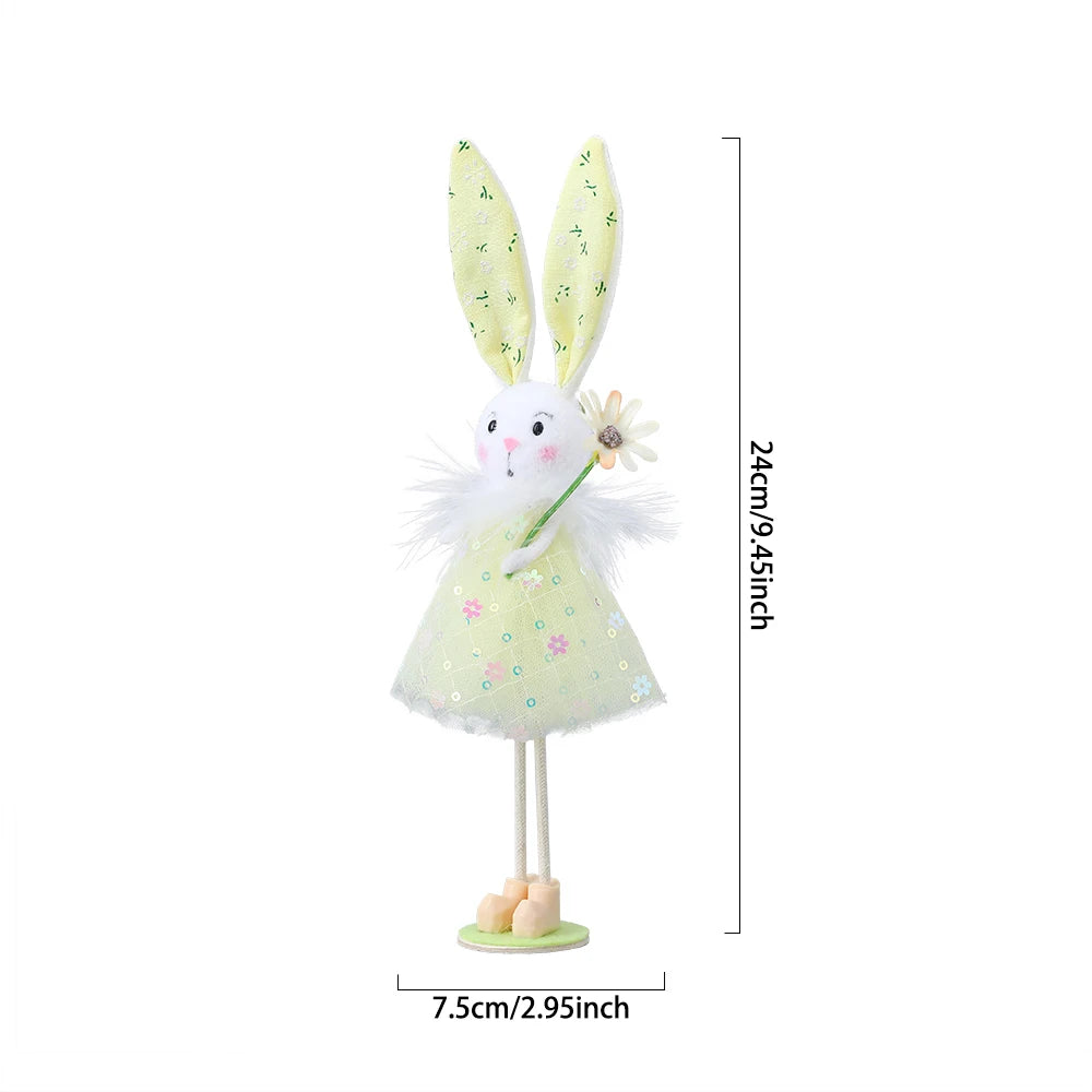 24cm Easter Flower Bunny Ornaments Pink Yellow Gauze Skirt Bunny Easter Party Decor Supplies Home Desktop Decorations Kids Gifts