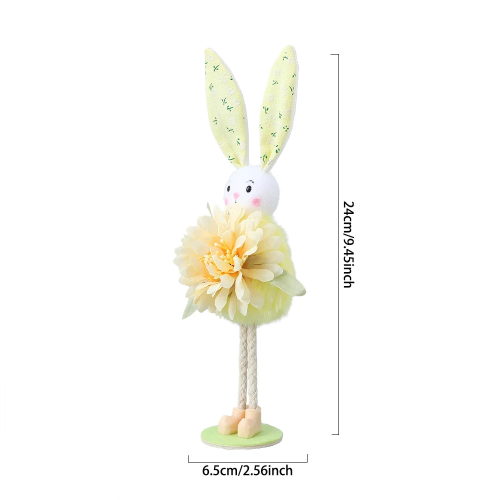 24cm Easter Flower Bunny Ornaments Pink Yellow Gauze Skirt Bunny Easter Party Decor Supplies Home Desktop Decorations Kids Gifts