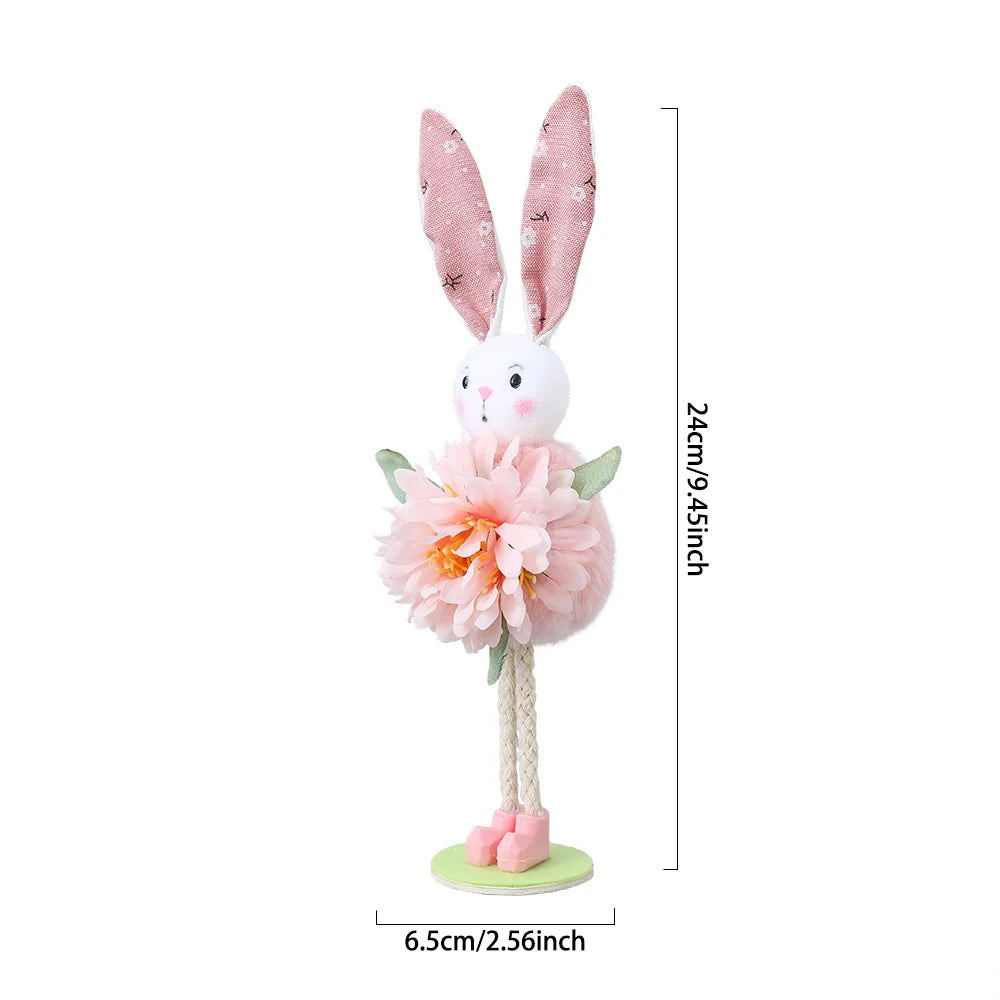 24cm Easter Flower Bunny Ornaments Pink Yellow Gauze Skirt Bunny Easter Party Decor Supplies Home Desktop Decorations Kids Gifts