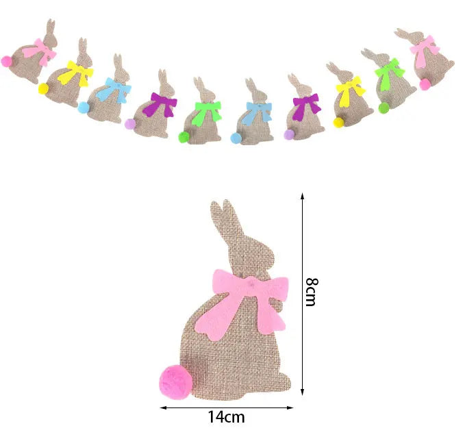 Easter Bunny Banner Bunting Garland Rabbit Egg Carrot Hanging Bunting Flag Easter Decorations for Home Spring Party Supplies m E