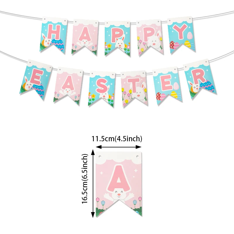 Easter Bunny Banner Bunting Garland Rabbit Egg Carrot Hanging Bunting Flag Easter Decorations for Home Spring Party Supplies m E