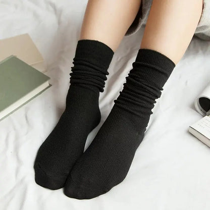 CHAOZHU Japanese Korean High School Girls High Socks Loose Solid Colors Double Needles Knitting Cotton Long Socks For Women