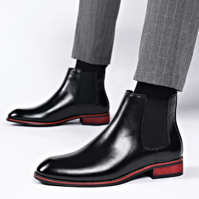 Men's Classic Retro Chelsea Boots Mens Fashion Leather Ankle Boots Men British Style Short Boots High-top Casual Shoes