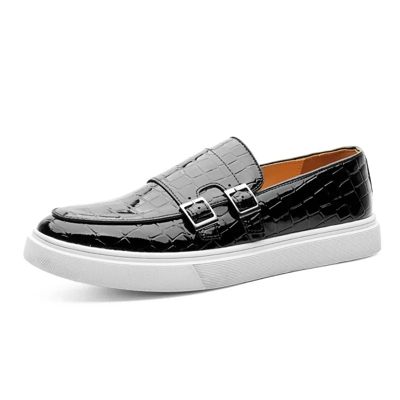 Men's Casual Shoes Crocodile Grain Leather Men Fashion British Style Loafers Mens Slip-on Outdoor Flats Monk Shoes