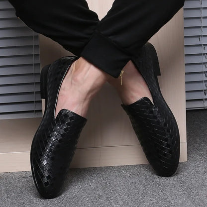 Men's Retro Woven Leather Casual Shoes Mens Driving Loafers Light Moccasins Men Trendy Party Wedding Flats EUR Sizes 38-48