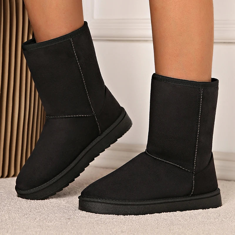 Mid Calf Snow Boots 2024 New Women Waterproof Warm Platform Boots Large Size 44 Winter Slip On Flat Casual Woman Booties