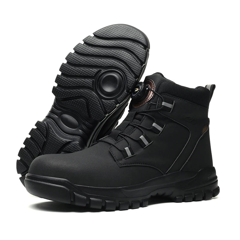 Rotating Button Work Shoes for Men Anti Puncture Work Sneakers Waterproof Black Work Safety Shoes Non Slip Steel Toe Boots