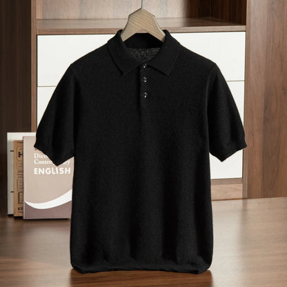 High End Men's 100% Cashmere T-shirt POLO Collar Pullover Shirt Casual Business Knitted Short Sleeved Summer Half Sleeved Top