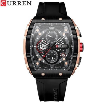 CURREN Top Brand Men's Watches Luxury Square Quartz Wristwatch Waterproof Luminous Chronograph Watch for Men Date Clock