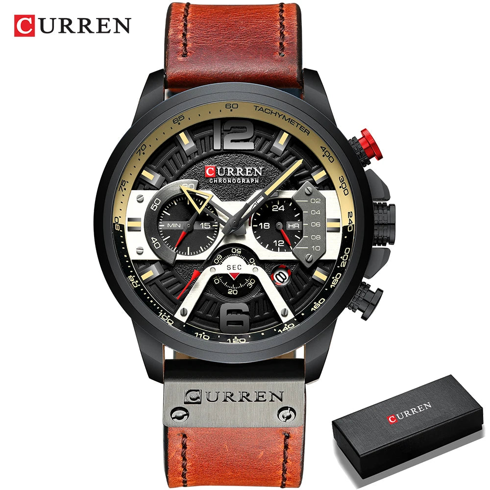 CURREN Casual Sport Watches for Men Top Brand Luxury Military Leather Wrist Watch Man Clock Fashion Chronograph Wristwatch