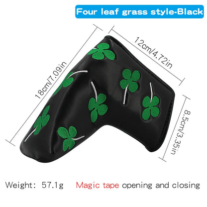 Golf Headcover for Driver Fairway Hybrid Blade Putter PU Leather Waterproof Four Leaf Clover Golf Wood Head Cover Number Tag