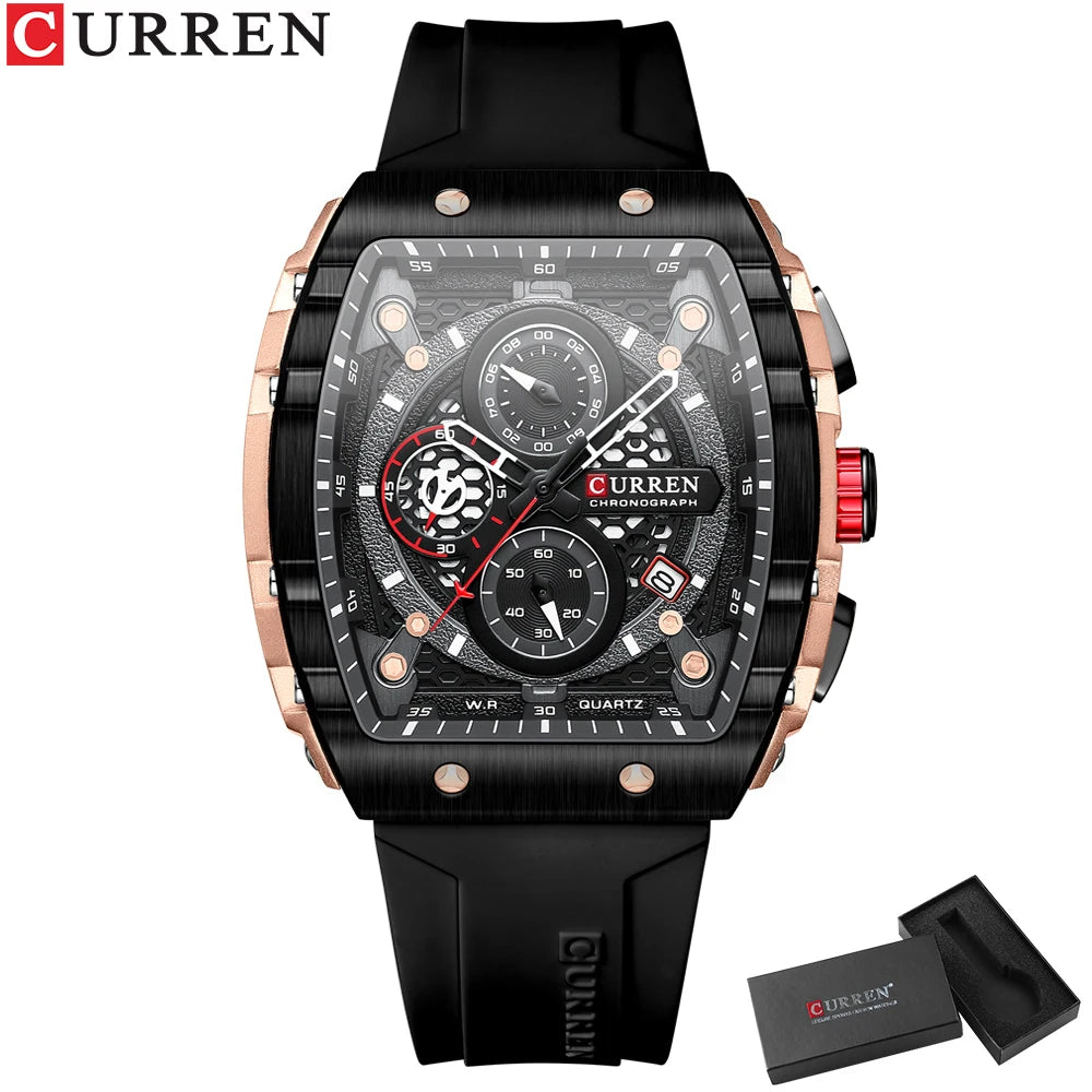 CURREN Top Brand Men's Watches Luxury Square Quartz Wristwatch Waterproof Luminous Chronograph Watch for Men Date Clock