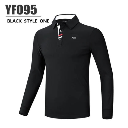 PGM Spring Autumn Men Golf Shirt Male Warm Long Sleeve Sports Tops Elastic Turn Down Collar T-shirt Casual Business Uniform