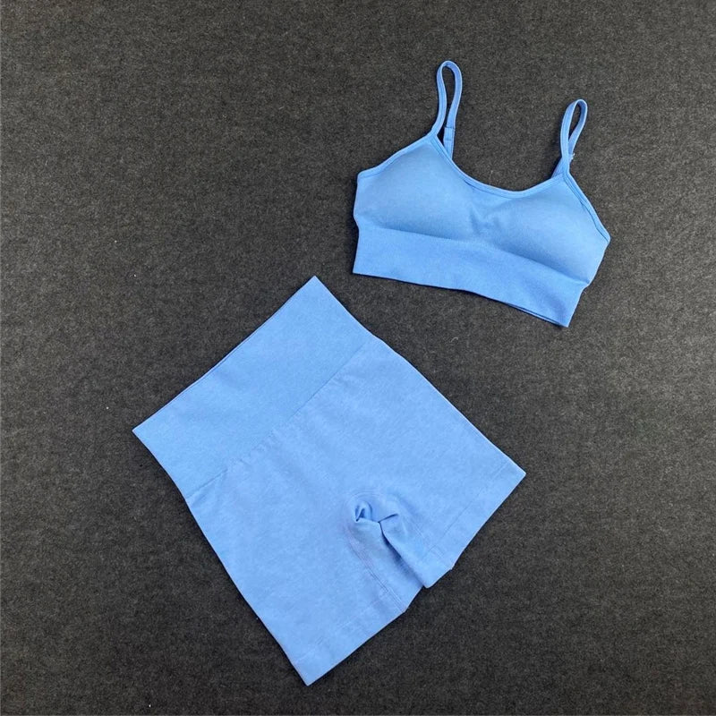 Seamless Women Yoga Set Workout Shirts Sport Pants Bra Gym Suits Fitness Shorts Crop Top High Waist Running Leggings Sports Sets