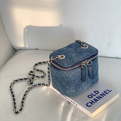 Mini Denim Crossbody Bags for Women 2023 Lingge Chains Shoulder Bag Fashion Brands Box Bag Lipstick Coins Purses and Handbags