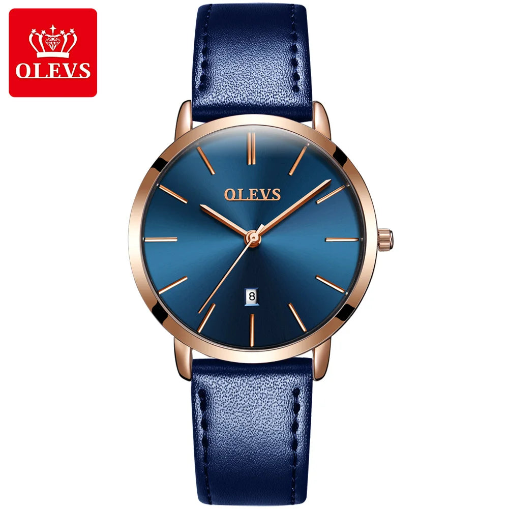 OLEVS Women Watch Red Casual Leather Ladies Watches Luxury Quartz Female Wristwatches Brand Clock Ultra Thin Surface 6.5MM5869