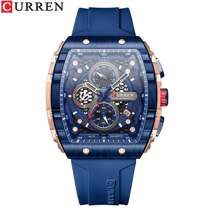 CURREN Top Brand Men's Watches Luxury Square Quartz Wristwatch Waterproof Luminous Chronograph Watch for Men Date Clock