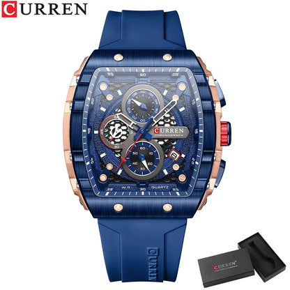 CURREN Top Brand Men's Watches Luxury Square Quartz Wristwatch Waterproof Luminous Chronograph Watch for Men Date Clock